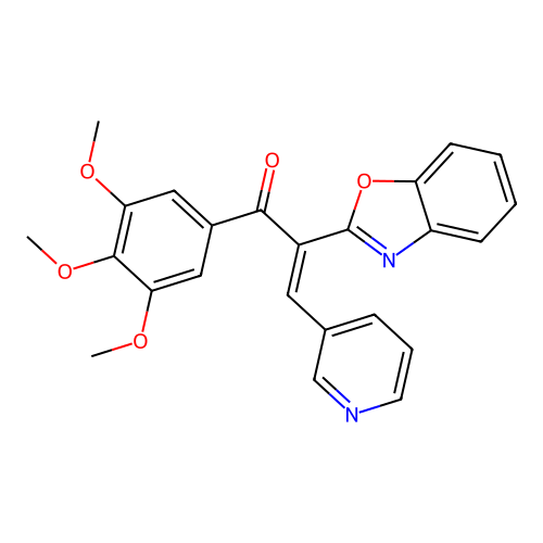 (2E)-2-(1,3-benzoxazol-2-yl)-3-(pyridin-3-yl)-1-(3,4,5-trimethoxyphenyl)prop-2-en-1-one structure