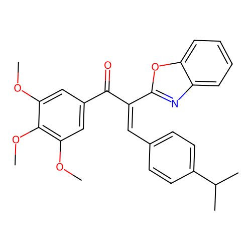 2-(1,3-benzoxazol-2-yl)-3-(4-isopropylphenyl)-1-(3,4,5-trimethoxyphenyl)-2-propen-1-one structure