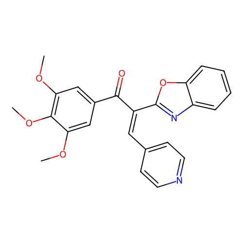 (2E)-2-(1,3-benzoxazol-2-yl)-3-(pyridin-4-yl)-1-(3,4,5-trimethoxyphenyl)prop-2-en-1-one structure