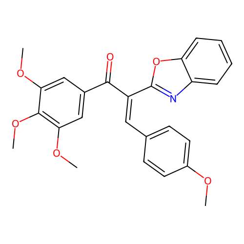 2-(1,3-benzoxazol-2-yl)-3-(4-methoxyphenyl)-1-(3,4,5-trimethoxyphenyl)-2-propen-1-one structure