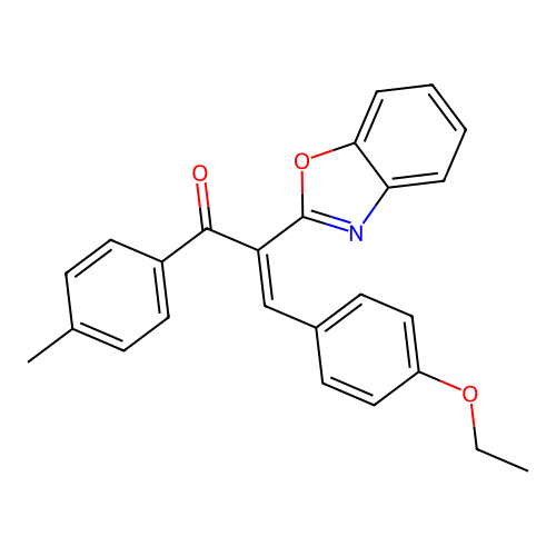 (E)-2-(1,3-benzoxazol-2-yl)-3-(4-ethoxyphenyl)-1-(4-methylphenyl)prop-2-en-1-one structure