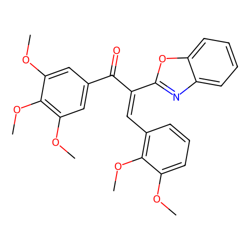 (2E)-2-(1,3-benzoxazol-2-yl)-3-(2,3-dimethoxyphenyl)-1-(3,4,5-trimethoxyphenyl)prop-2-en-1-one structure