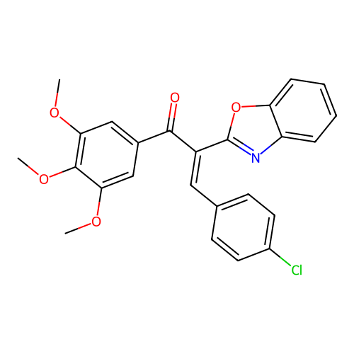 2-(1,3-benzoxazol-2-yl)-3-(4-chlorophenyl)-1-(3,4,5-trimethoxyphenyl)-2-propen-1-one structure