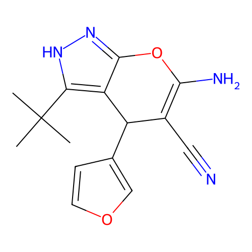 6-Amino-3-tert-butyl-4-(3-furyl)-1,4-dihydropyrano[2,3-c]pyrazole-5-carbonitrile structure