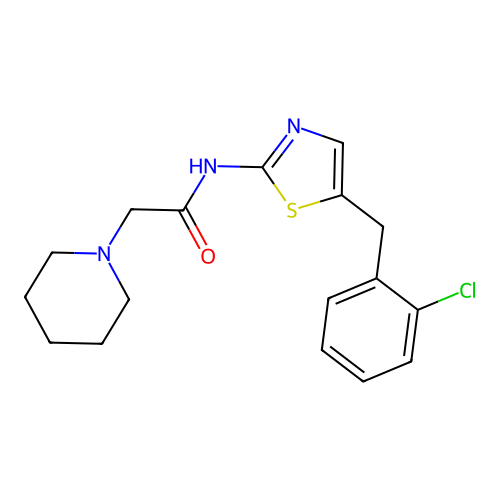 N-[5-(2-chlorobenzyl)-1,3-thiazol-2-yl]-2-(piperidin-1-yl)acetamide structure