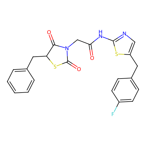 2-(5-benzyl-2,4-dioxothiazolidin-3-yl)-N-(5-(4-fluorobenzyl)thiazol-2-yl)acetamide structure