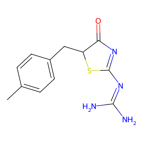 1-[(2E)-4-hydroxy-5-(4-methylbenzyl)-1,3-thiazol-2(5H)-ylidene]guanidine structure