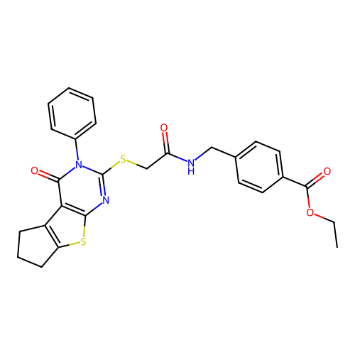ethyl 4-((2-((4-oxo-3-phenyl-4,5,6,7-tetrahydro-3H-cyclopenta[4,5]thieno[2,3-d]pyrimidin-2-yl)thio)acetamido)methyl)benzoate structure
