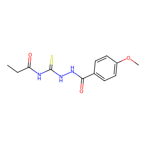N-{[2-(4-methoxybenzoyl)hydrazino]carbothioyl}propanamide structure