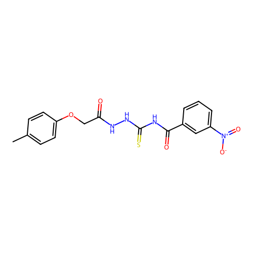 N-[[[2-(4-methylphenoxy)acetyl]amino]carbamothioyl]-3-nitrobenzamide structure