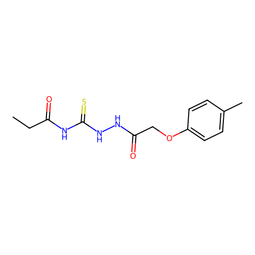 N-[[[2-(4-methylphenoxy)acetyl]amino]carbamothioyl]propanamide structure