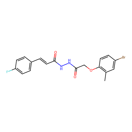 (2E)-N'-[(4-bromo-2-methylphenoxy)acetyl]-3-(4-fluorophenyl)prop-2-enehydrazide structure