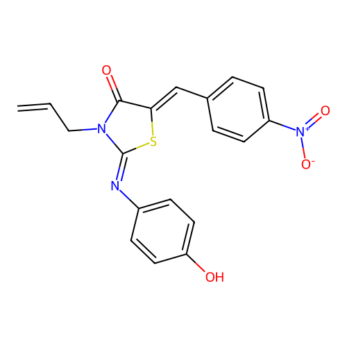 (2Z,5Z)-3-allyl-2-((4-hydroxyphenyl)imino)-5-(4-nitrobenzylidene)thiazolidin-4-one structure