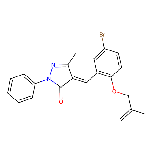(4E)-4-{5-bromo-2-[(2-methylprop-2-en-1-yl)oxy]benzylidene}-5-methyl-2-phenyl-2,4-dihydro-3H-pyrazol-3-one structure