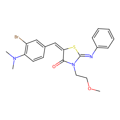 (2Z,5E)-5-[3-bromo-4-(dimethylamino)benzylidene]-3-(2-methoxyethyl)-2-(phenylimino)-1,3-thiazolidin-4-one structure
