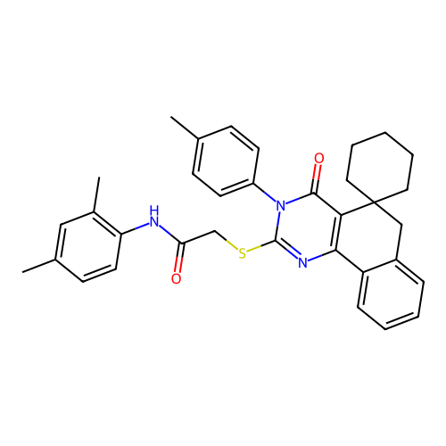 N-(2,4-dimethylphenyl)-2-((4-oxo-3-(p-tolyl)-4,6-dihydro-3H-spiro[benzo[h]quinazoline-5,1'-cyclohexan]-2-yl)thio)acetamide structure