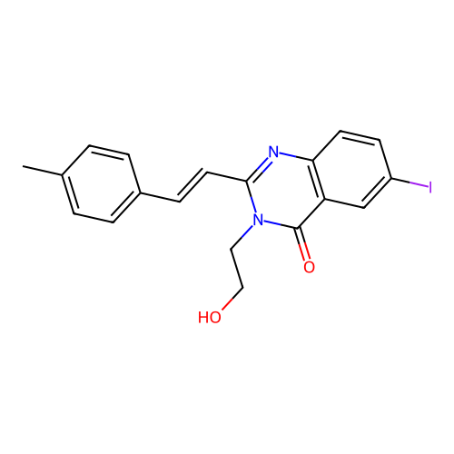 3-(2-hydroxyethyl)-6-iodo-2-[(E)-2-(4-methylphenyl)ethenyl]quinazolin-4(3H)-one structure
