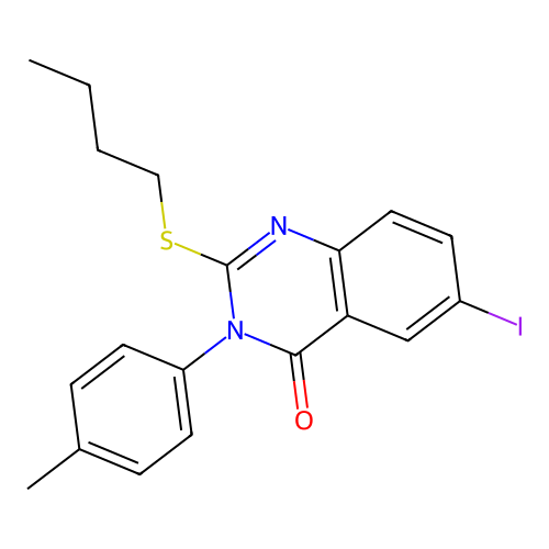 2-(butylsulfanyl)-6-iodo-3-(4-methylphenyl)quinazolin-4(3H)-one structure