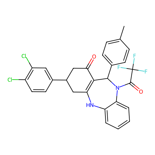 1-[3-(3,4-dichlorophenyl)-1-hydroxy-11-(4-methylphenyl)-2,3,4,11-tetrahydro-10H-dibenzo[b,e][1,4]diazepin-10-yl]-2,2,2-trifluoroethanone structure