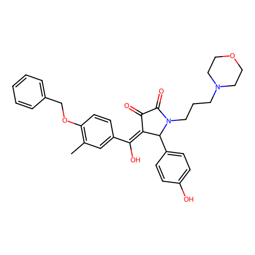 (4E)-4-[hydroxy-(3-methyl-4-phenylmethoxyphenyl)methylidene]-5-(4-hydroxyphenyl)-1-(3-morpholin-4-ylpropyl)pyrrolidine-2,3-dione structure