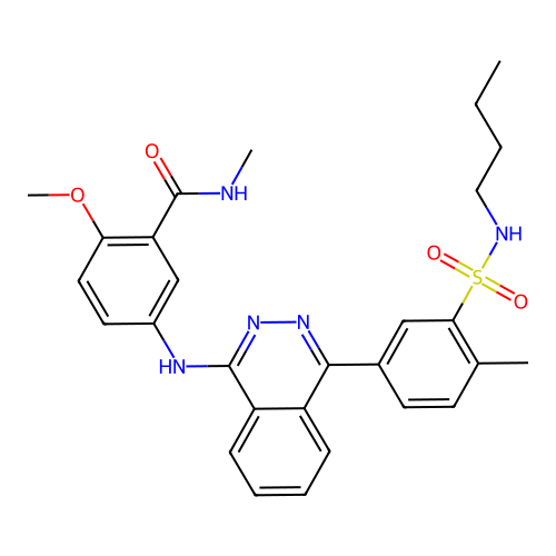 5-({4-[3-(butylsulfamoyl)-4-methylphenyl]phthalazin-1-yl}amino)-2-methoxy-N-methylbenzamide structure