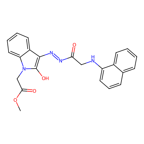 (Z)-methyl 2-(3-(2-(2-(naphthalen-1-ylamino)acetyl)hydrazono)-2-oxoindolin-1-yl)acetate structure