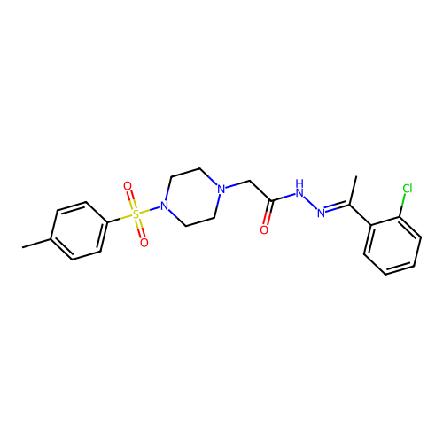 N'-[(1E)-1-(2-chlorophenyl)ethylidene]-2-{4-[(4-methylphenyl)sulfonyl]piperazin-1-yl}acetohydrazide structure
