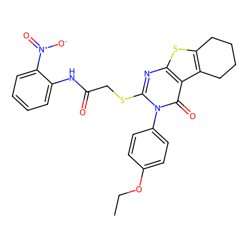2-((3-(4-ethoxyphenyl)-4-oxo-3,4,5,6,7,8-hexahydrobenzo[4,5]thieno[2,3-d]pyrimidin-2-yl)thio)-N-(2-nitrophenyl)acetamide structure