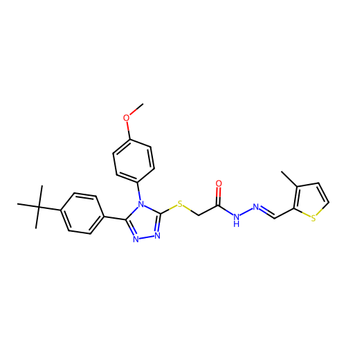 2-{[5-(4-tert-butylphenyl)-4-(4-methoxyphenyl)-4H-1,2,4-triazol-3-yl]sulfanyl}-N'-[(E)-(3-methylthiophen-2-yl)methylidene]acetohydrazide structure
