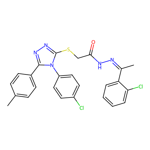 (Z)-2-((4-(4-chlorophenyl)-5-(p-tolyl)-4H-1,2,4-triazol-3-yl)thio)-N'-(1-(2-chlorophenyl)ethylidene)acetohydrazide structure