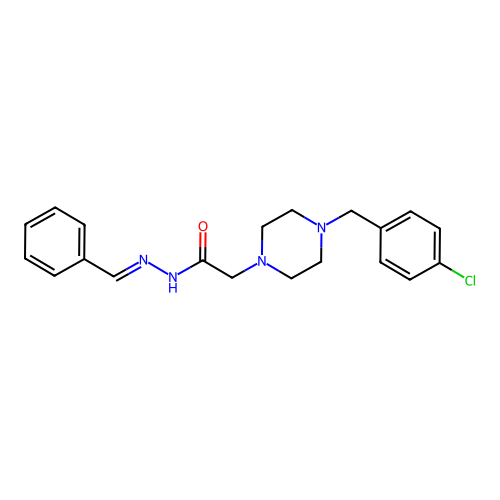 2-[4-(4-chlorobenzyl)piperazin-1-yl]-N'-[(E)-phenylmethylidene]acetohydrazide structure