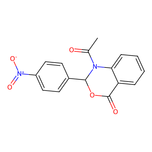 1-acetyl-2-(4-nitrophenyl)-1,2-dihydro-4H-3,1-benzoxazin-4-one structure