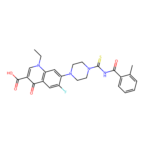 1-ethyl-6-fluoro-7-[4-[(2-methylbenzoyl)carbamothioyl]piperazin-1-yl]-4-oxoquinoline-3-carboxylic acid structure
