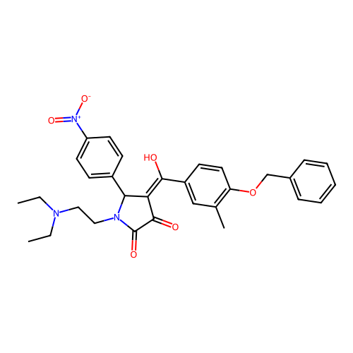 (4E)-1-(2-diethylaminoethyl)-4-[hydroxy-(3-methyl-4-phenylmethoxyphenyl)methylidene]-5-(4-nitrophenyl)pyrrolidine-2,3-dione structure