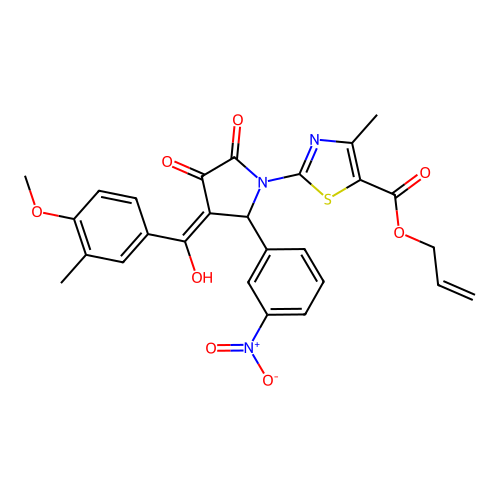 allyl 2-(3-hydroxy-4-(4-methoxy-3-methylbenzoyl)-5-(3-nitrophenyl)-2-oxo-2,5-dihydro-1H-pyrrol-1-yl)-4-methylthiazole-5-carboxylate structure