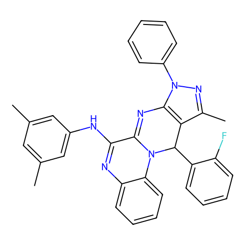 N-(3,5-dimethylphenyl)-11-(2-fluorophenyl)-10-methyl-8-phenyl-8,11-dihydropyrazolo[3',4':4,5]pyrimido[1,2-a]quinoxalin-6-amine structure