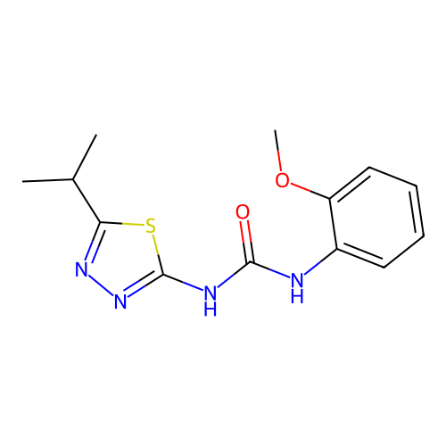 1-(2-methoxyphenyl)-3-[(2Z)-5-(propan-2-yl)-1,3,4-thiadiazol-2(3H)-ylidene]urea structure
