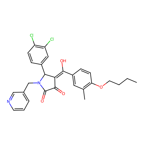 (4E)-4-[(4-butoxy-3-methylphenyl)-hydroxymethylidene]-5-(3,4-dichlorophenyl)-1-(pyridin-3-ylmethyl)pyrrolidine-2,3-dione structure