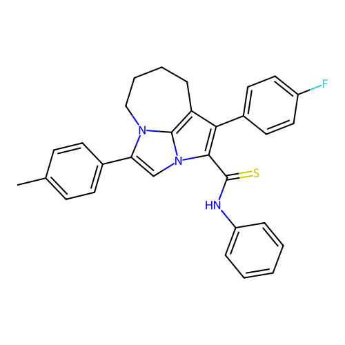 1-(4-fluorophenyl)-4-(4-methylphenyl)-N-phenyl-5,6,7,8-tetrahydro-2a,4a-diazacyclopenta[cd]azulene-2-carbothioamide structure