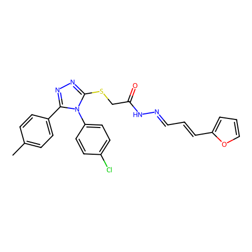 (E)-2-((4-(4-chlorophenyl)-5-(p-tolyl)-4H-1,2,4-triazol-3-yl)thio)-N'-((E)-3-(furan-2-yl)allylidene)acetohydrazide structure