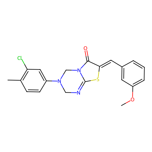 (7Z)-3-(3-chloro-4-methylphenyl)-7-(3-methoxybenzylidene)-3,4-dihydro-2H-[1,3]thiazolo[3,2-a][1,3,5]triazin-6(7H)-one structure