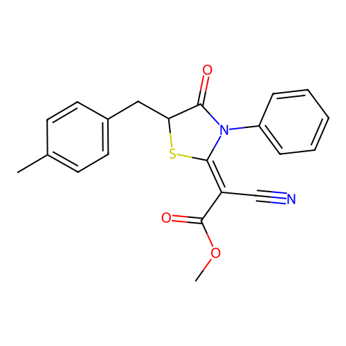 (Z)-methyl 2-cyano-2-(5-(4-methylbenzyl)-4-oxo-3-phenylthiazolidin-2-ylidene)acetate structure