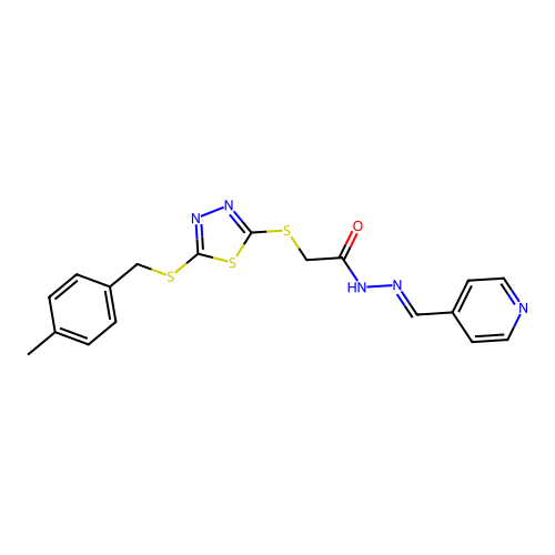 2-({5-[(4-methylbenzyl)sulfanyl]-1,3,4-thiadiazol-2-yl}sulfanyl)-N'-[(E)-pyridin-4-ylmethylidene]acetohydrazide structure