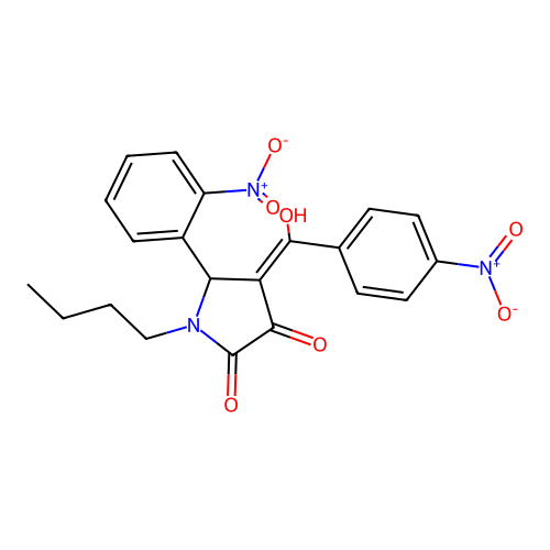 (4E)-1-butyl-4-[hydroxy(4-nitrophenyl)methylidene]-5-(2-nitrophenyl)pyrrolidine-2,3-dione structure