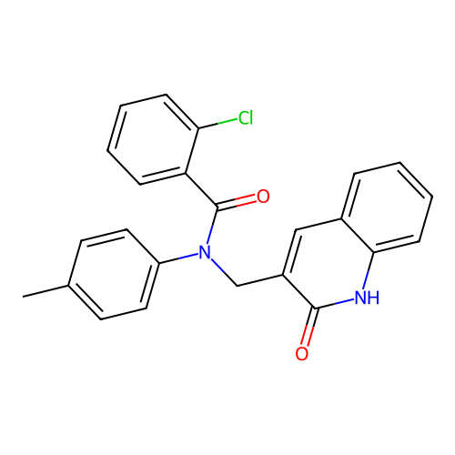 2-chloro-N-(4-methylphenyl)-N-[(2-oxo-1H-quinolin-3-yl)methyl]benzamide structure