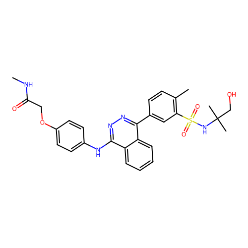 2-{4-[(4-{3-[(1-hydroxy-2-methylpropan-2-yl)sulfamoyl]-4-methylphenyl}phthalazin-1-yl)amino]phenoxy}-N-methylacetamide structure