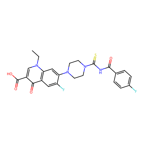 1-Ethyl-6-fluoro-7-[4-(4-fluoro-benzoylaminocarbothioyl)-piperazin-1-yl]-4-oxo-1,4-dihydro-quinoline-3-c arboxylic acid structure