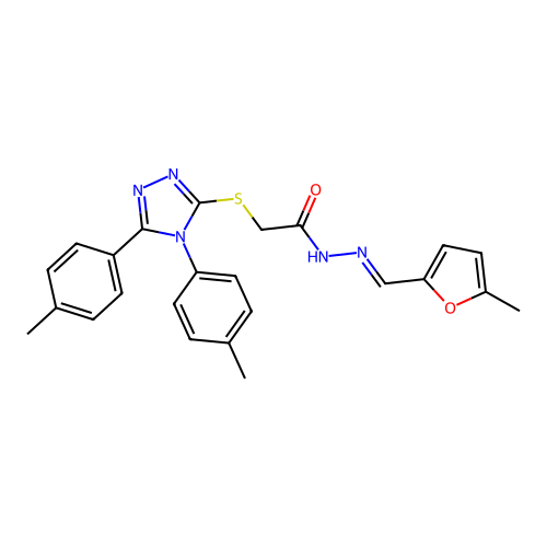 2-{[4,5-bis(4-methylphenyl)-4H-1,2,4-triazol-3-yl]sulfanyl}-N'-[(E)-(5-methylfuran-2-yl)methylidene]acetohydrazide structure