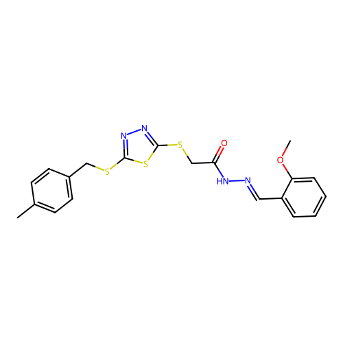 N'-[(E)-(2-methoxyphenyl)methylidene]-2-({5-[(4-methylbenzyl)sulfanyl]-1,3,4-thiadiazol-2-yl}sulfanyl)acetohydrazide structure