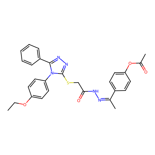 (Z)-4-(1-(2-(2-((4-(4-ethoxyphenyl)-5-phenyl-4H-1,2,4-triazol-3-yl)thio)acetyl)hydrazono)ethyl)phenyl acetate structure